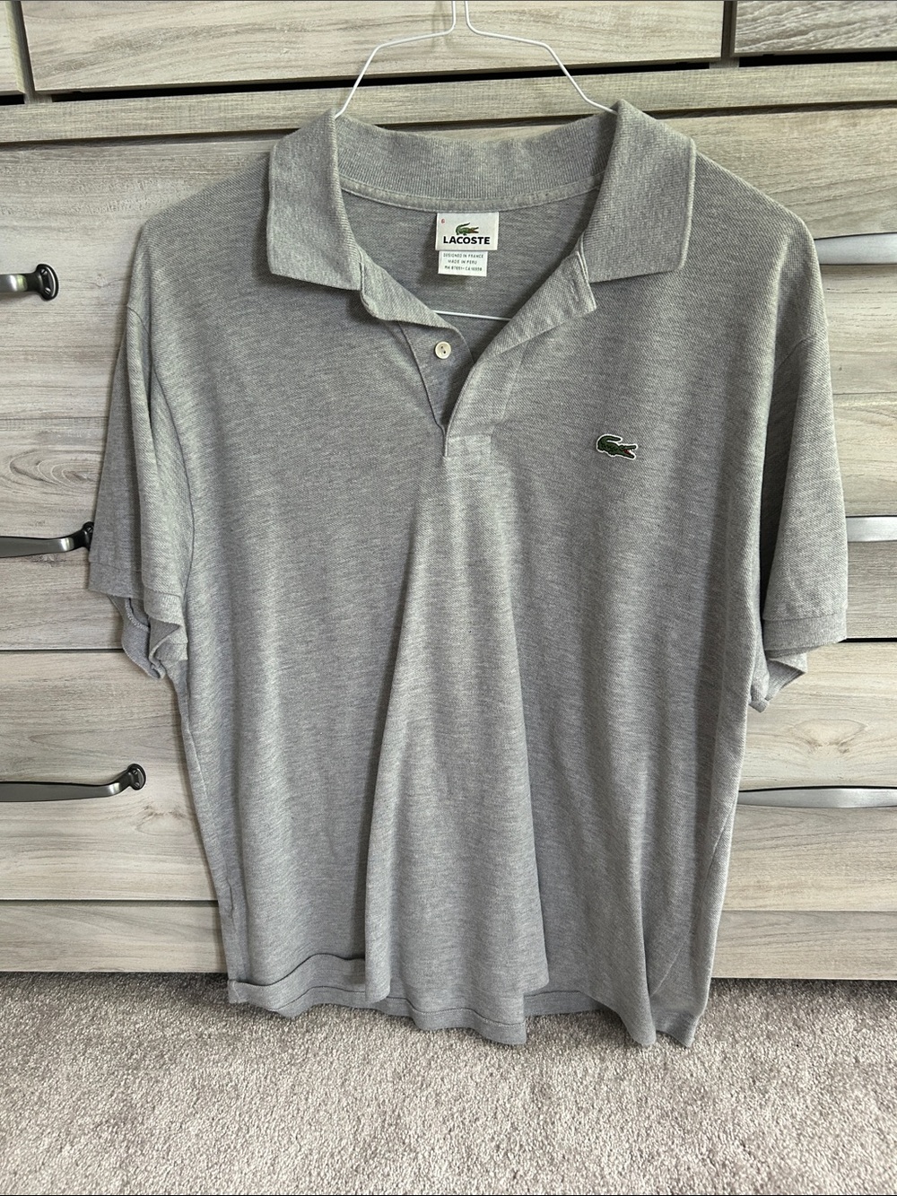 Lacoste Men's Grey Polo with Green Crocodile Logo